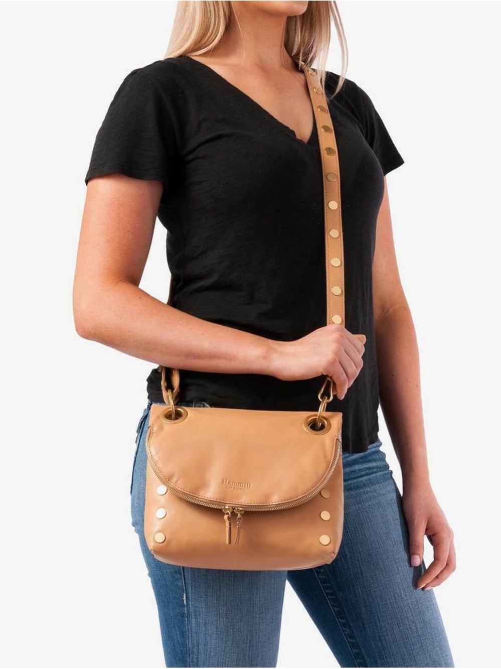 Hammitt Corey Leather Reversible Crossbody Bag Coast Mirage Brushed Gold Rivets - Picture 4 of 12